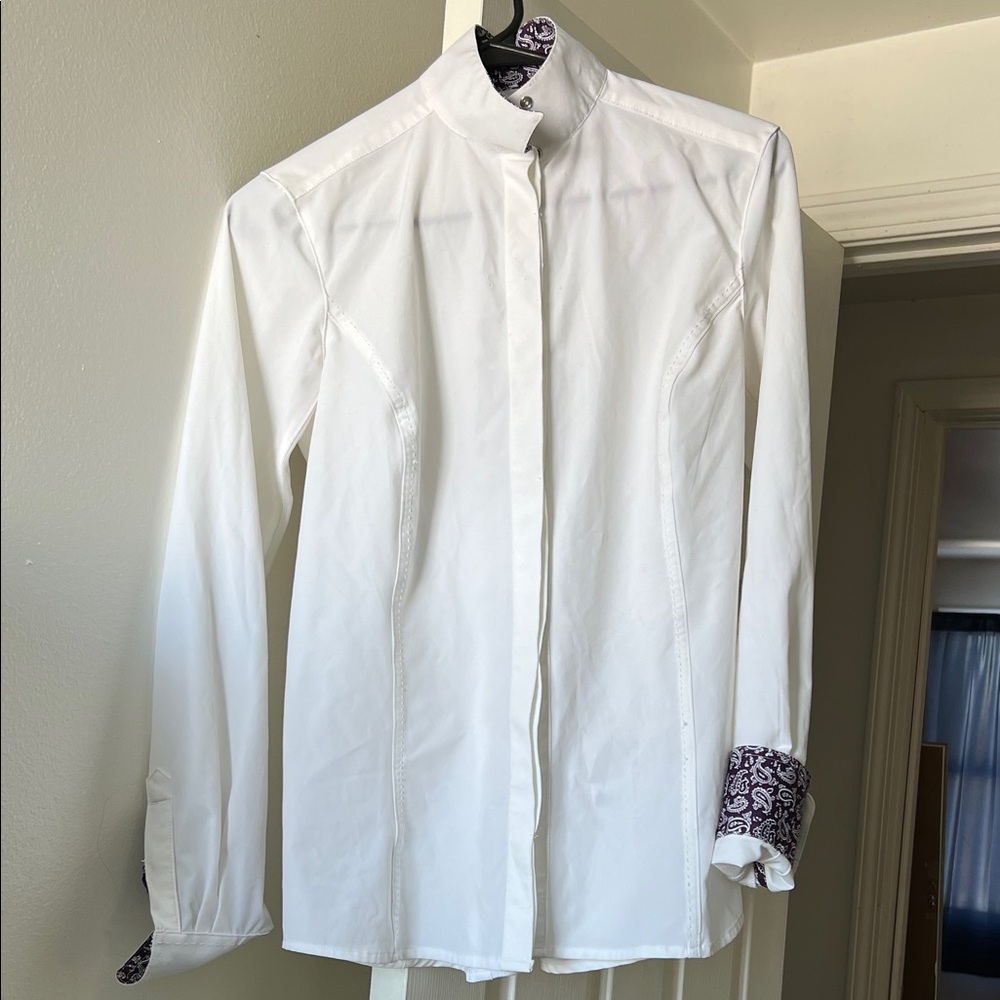 Noble Outfitters Button-Up Show Shirt w Purple Paisley Collar & Cuffs Equestrian
